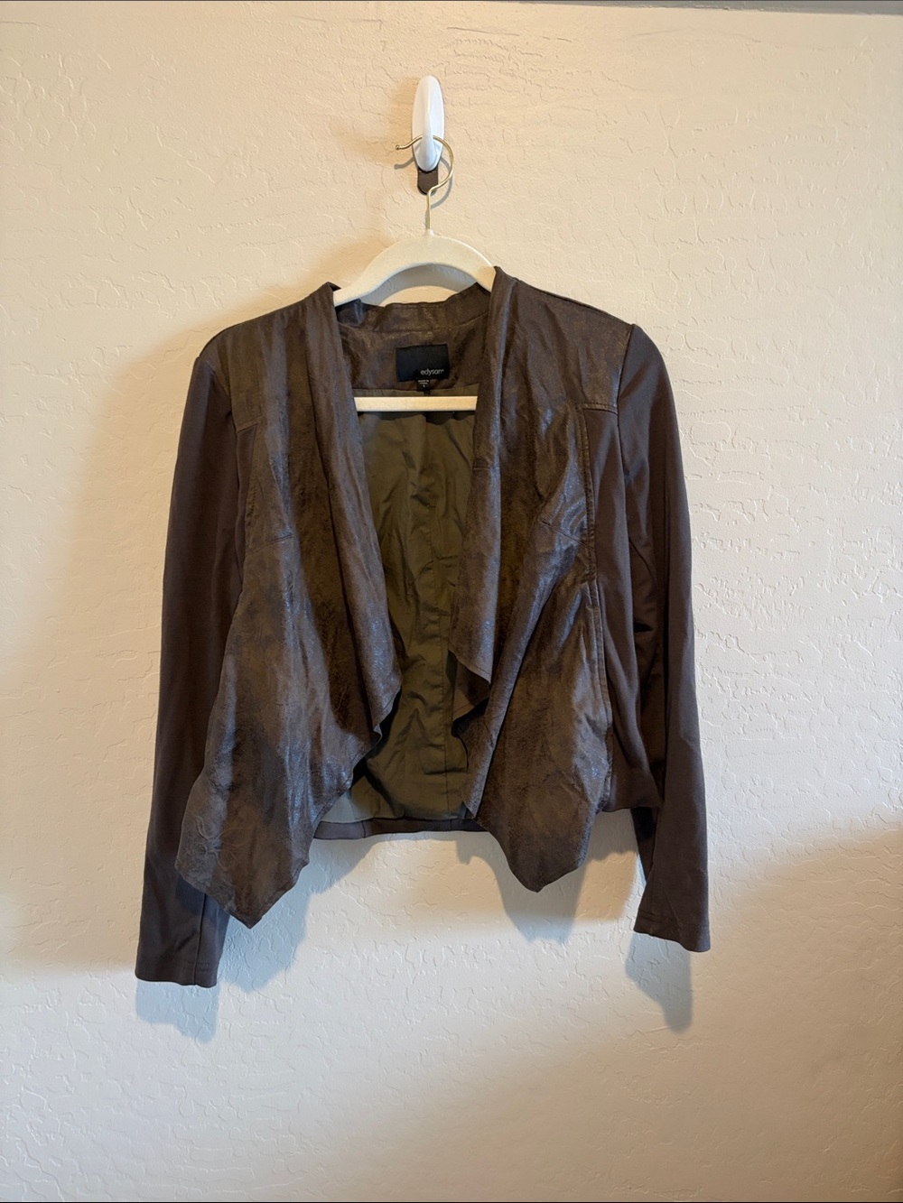 Edyson Women's Brown Draped Open-Front Blazer Jacket